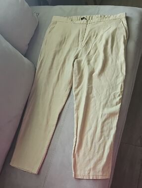 Shinestar Beige Casual Linen Blend Capri Trousers